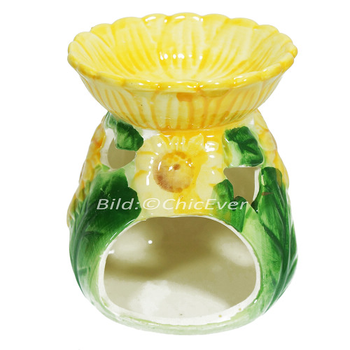 Duftlampe Sonnenblumen Keramik Aromalampe Duftstövchen gelb grün 4174